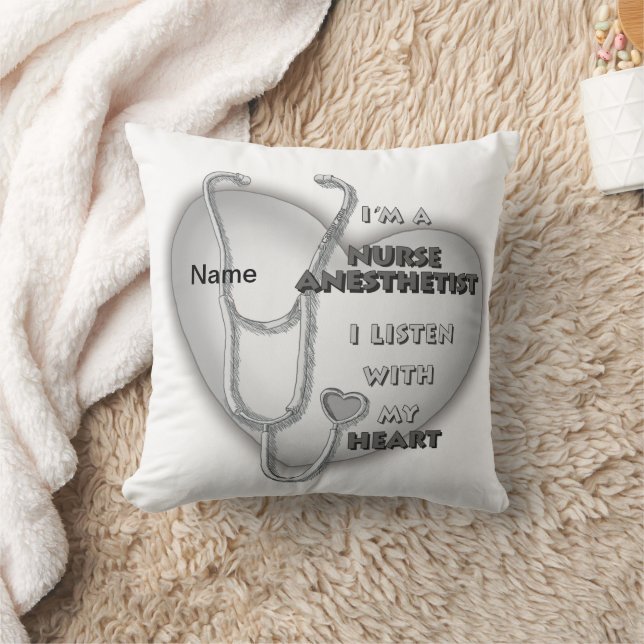 Gray Heart Nurse Anesthetist Throw Pillow (Blanket)