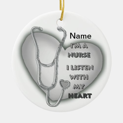 Gray Heart Nurse  Ceramic Ornament