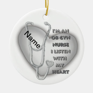 Gray Heart ObGyn Nurse Ceramic Ornament