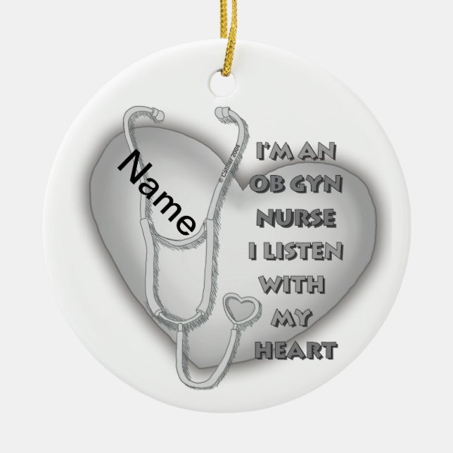 Gray Heart ObGyn Nurse Ceramic Ornament (Front)