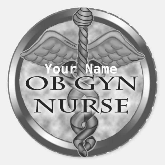 Gray heart ObGyn Nurse Classic Round Sticker (Front)