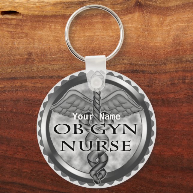 Gray heart ObGyn Nurse Keychain (Front)