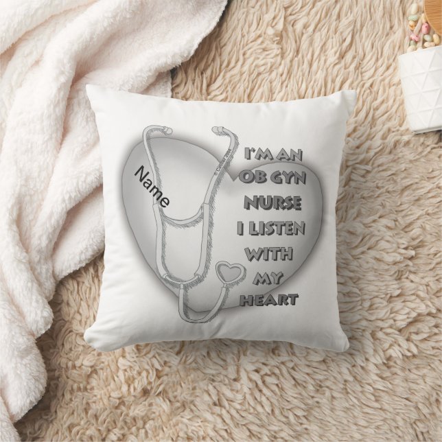Gray Heart ObGyn Nurse Throw Pillow (Blanket)