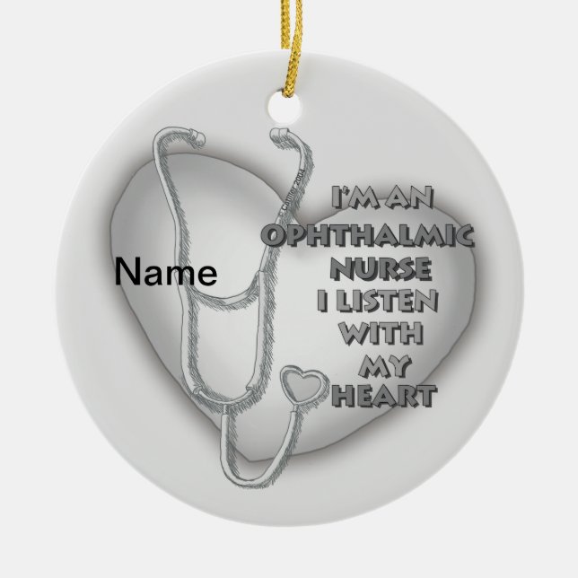 Gray Heart Ophthalmic Nurse Ceramic Ornament (Front)
