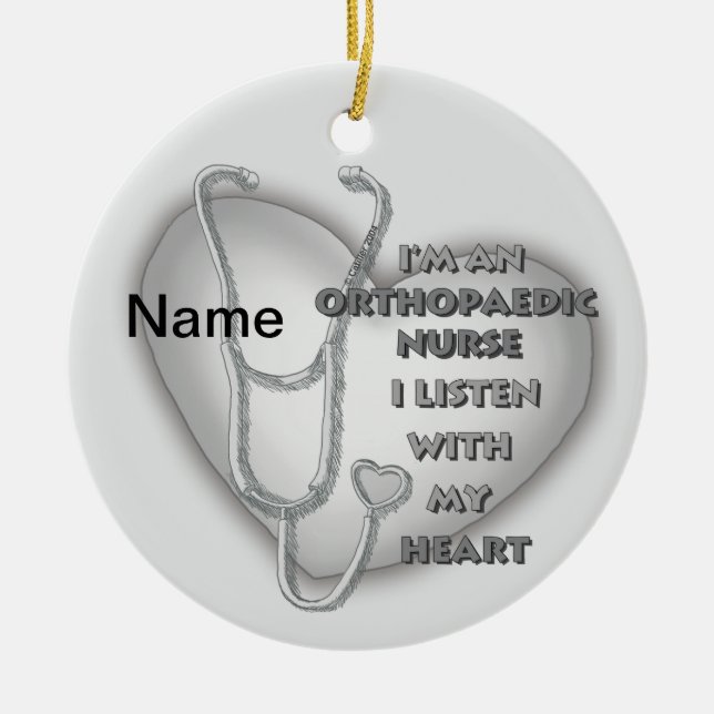 Gray Heart Orthopedic Nurse Ceramic Ornament (Front)