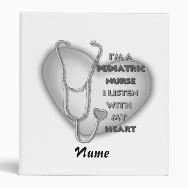 Gray Heart Pediatric Nurse 3 Ring Binder (Front)