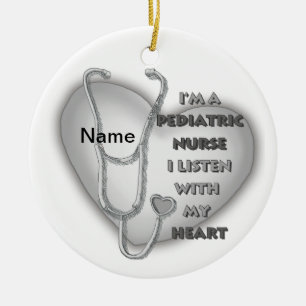 Gray Heart Pediatric Nurse Ceramic Ornament