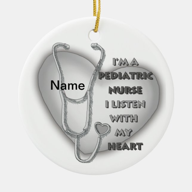 Gray Heart Pediatric Nurse Ceramic Ornament (Front)