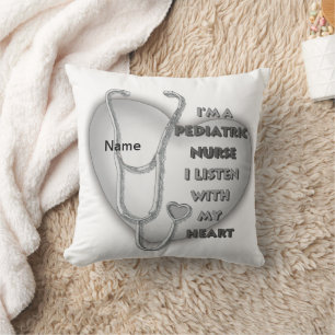 Gray Heart Pediatric Nurse Throw Pillow