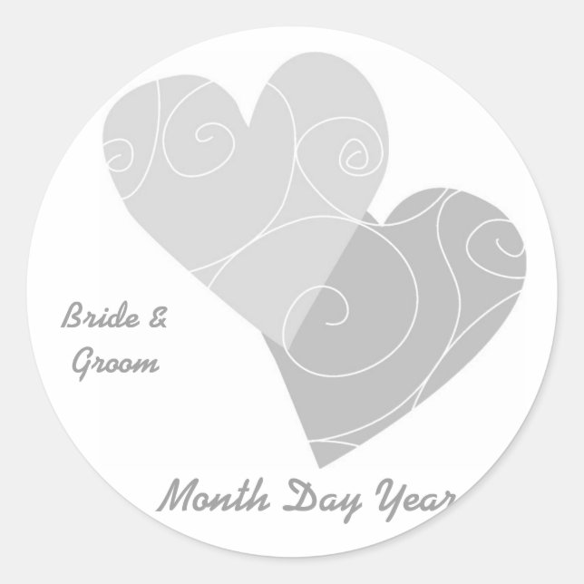 Gray Heart Personalized Wedding Stickers (Front)