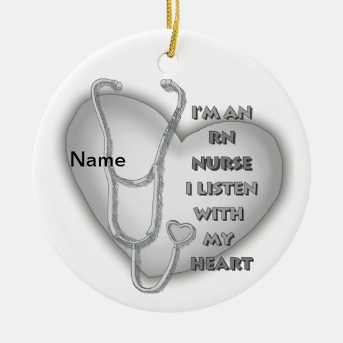 Gray Heart RN Nurse custom name ornament