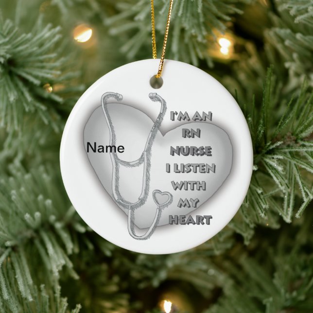 Gray Heart RN Registered Nurse Ceramic Ornament (Tree)
