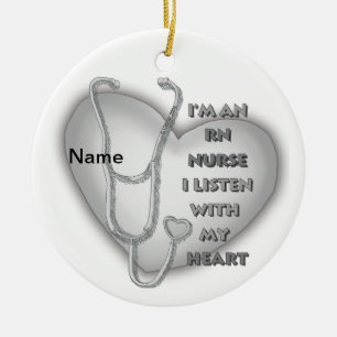 Gray Heart RN Registered Nurse Ceramic Ornament