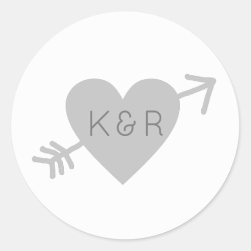gray heart with arrow love  classic round sticker