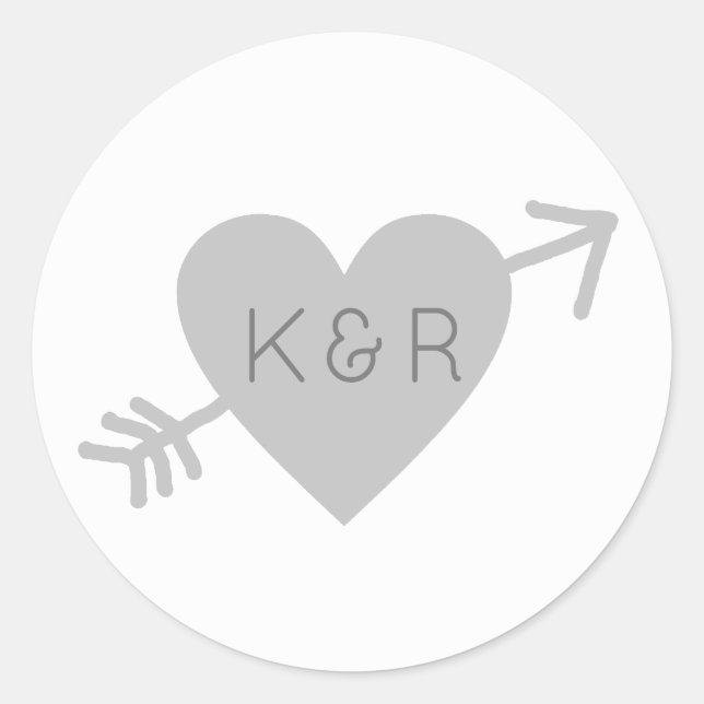 gray heart with arrow, love  classic round sticker (Front)