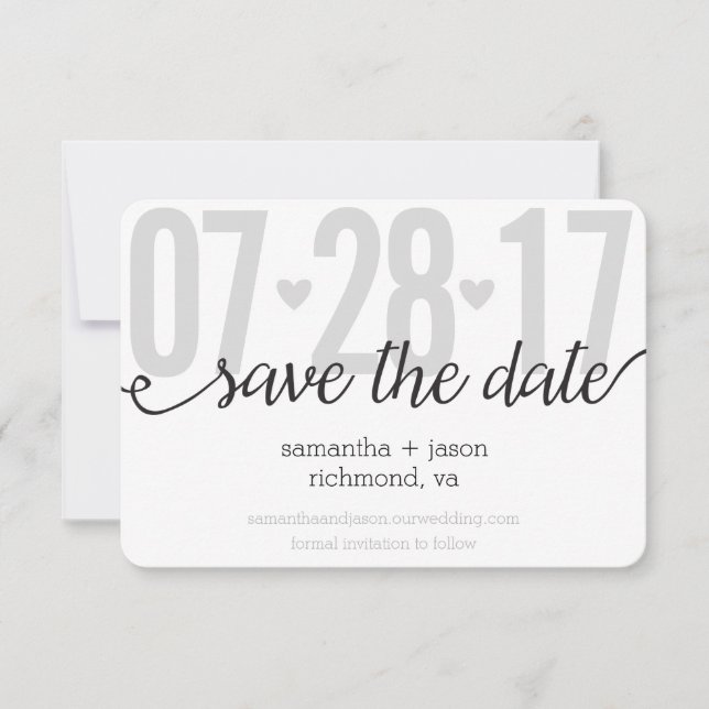 Gray Hearts and Chevron Big Numbers Save the Date (Front)