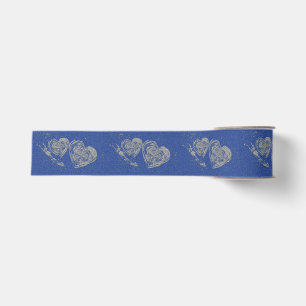 Gray Hearts, Blue Jean Background, Ribbon