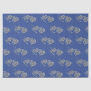 Gray Hearts, Blue Jean Background, Tissue Paper