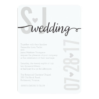 Gray Hearts & Chevron Bold Letters Wedding Invite
