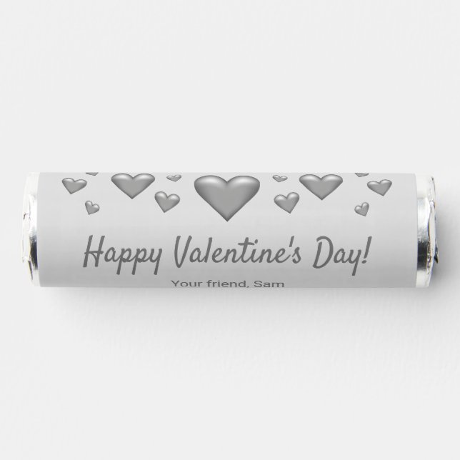Gray Hearts Happy Valentine's Day & Custom Text Breath Savers® Mints (Front)
