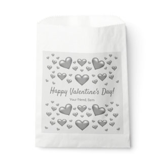 Gray Hearts Happy Valentine's Day &amp; Custom Text Favor Bag
