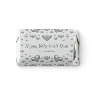 Gray Hearts Happy Valentine's Day &amp; Custom Text Hershey's Miniatures