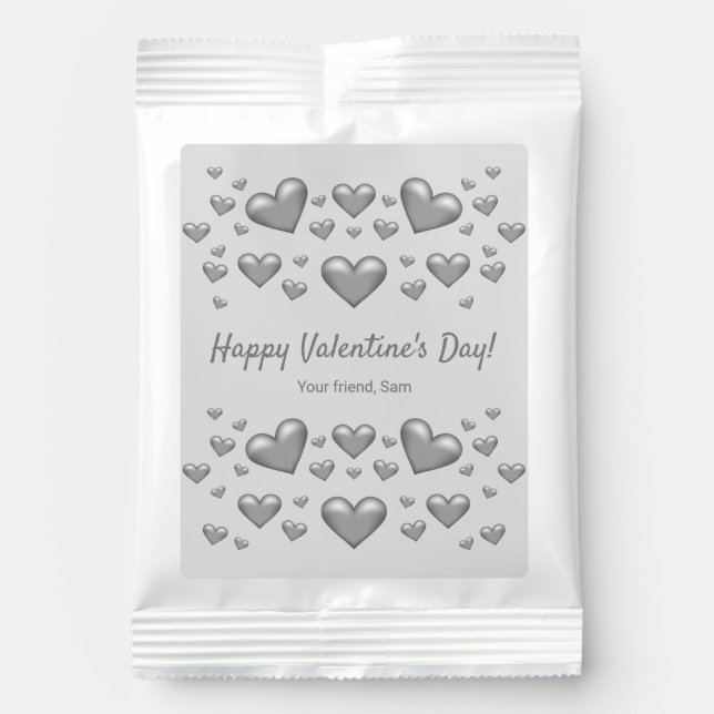 Gray Hearts Happy Valentine's Day & Custom Text Margarita Drink Mix (Front)