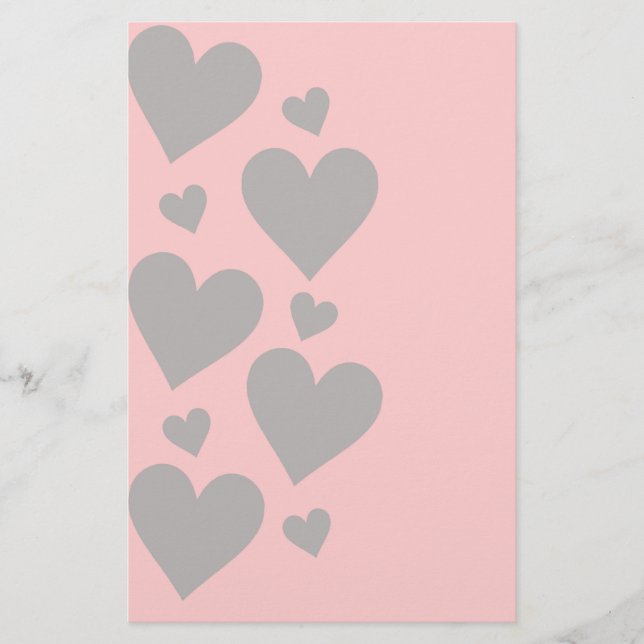 Gray hearts on a pink background stationery (Front)