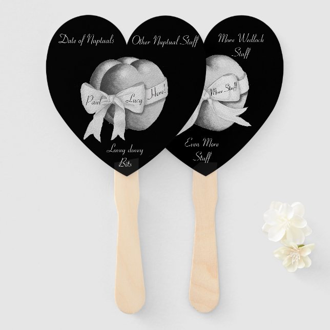 gray hearts on black background for weddings hand fan (Front and Back)
