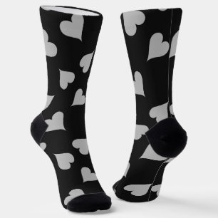 Gray hearts pattern on black socks