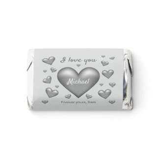 Gray Hearts Valentine's Day &amp; Personalized Text Hershey's Miniatures