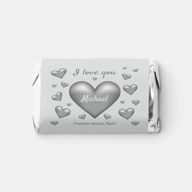 Gray Hearts Valentine's Day & Personalized Text Hershey's Miniatures (Front)
