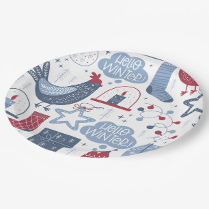 Gray Hello Winter Christmas Illustration Paper Paper Plates