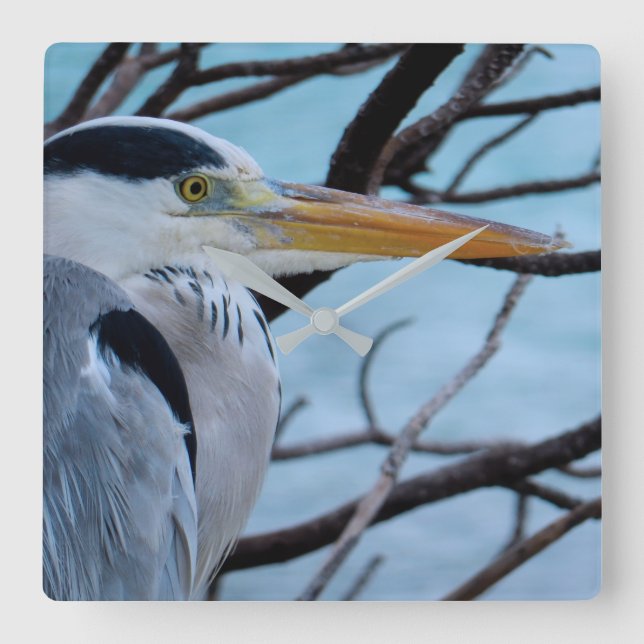 Gray Heron Square Wall Clock (Front)