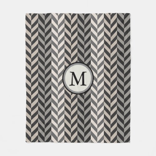Gray Herringbone Alternating Stripes Monogram Fleece Blanket