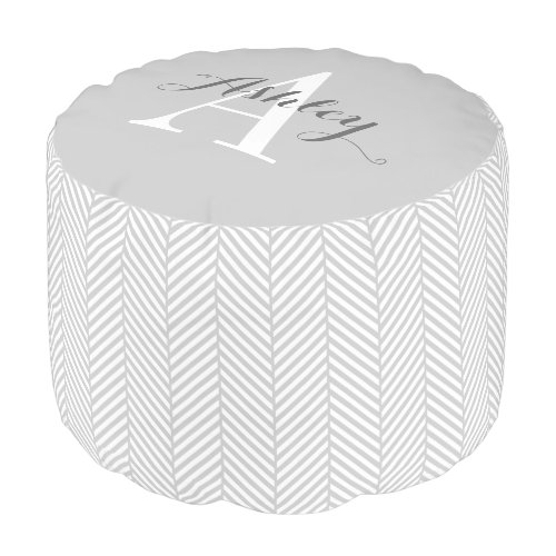 Gray Herringbone Custom Monogram Pouf