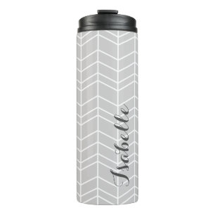 Gray Herringbone Monogram Thermal Tumbler