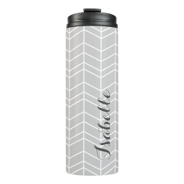 Gray Herringbone Monogram Thermal Tumbler (Front)