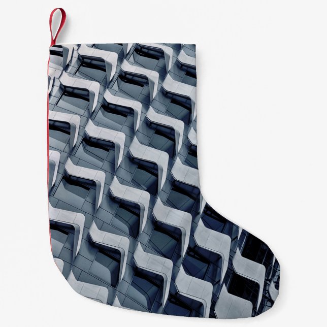 Gray high-rise building small christmas stocking (Front)