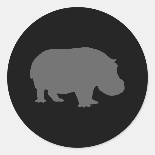 Gray Hippo Silhouette Classic Round Sticker (Front)