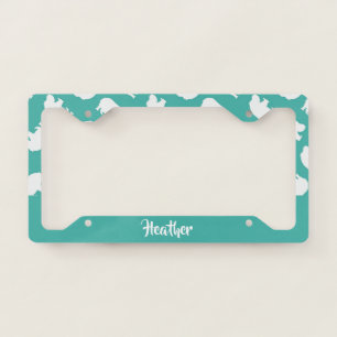Gray hippo silhouette on teal license plate frame