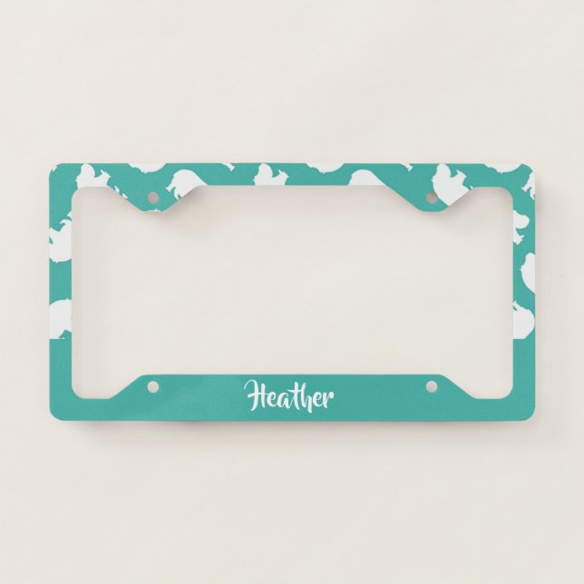 Gray hippo silhouette on teal license plate frame (Front)