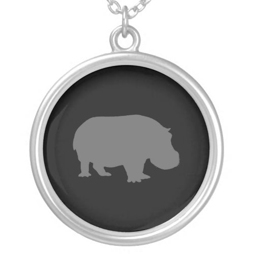 Gray Hippo Silhouette Silver Plated Necklace