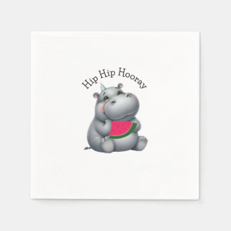 Gray Hippo Watermelon Birthday  Napkins