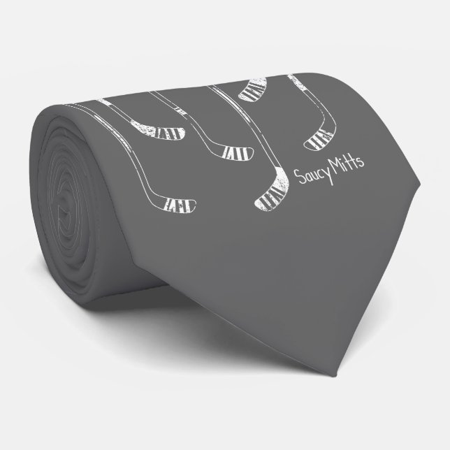 Gray Hockey Sticks Neck Tie (Rolled)