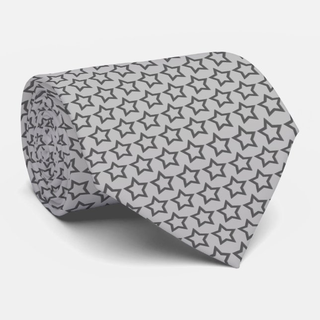  Gray Hollow Star Pattern Over  Background Neck Tie (Rolled)