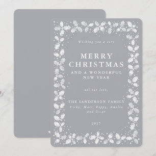 Gray Holly + Berry Border Flat Non Photo Christmas Holiday Card