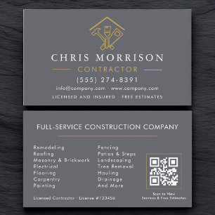 Gray Home Repairs Contractor QR Code Business Card