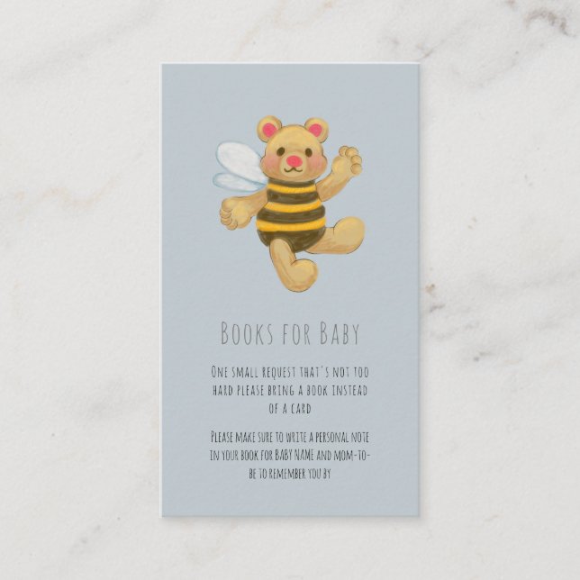 Gray Honey Bee Bear Baby Shower Book Request Enclosure Card (Front)