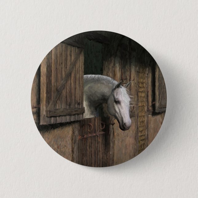 Gray Horse at the Stable Door Button (Front)